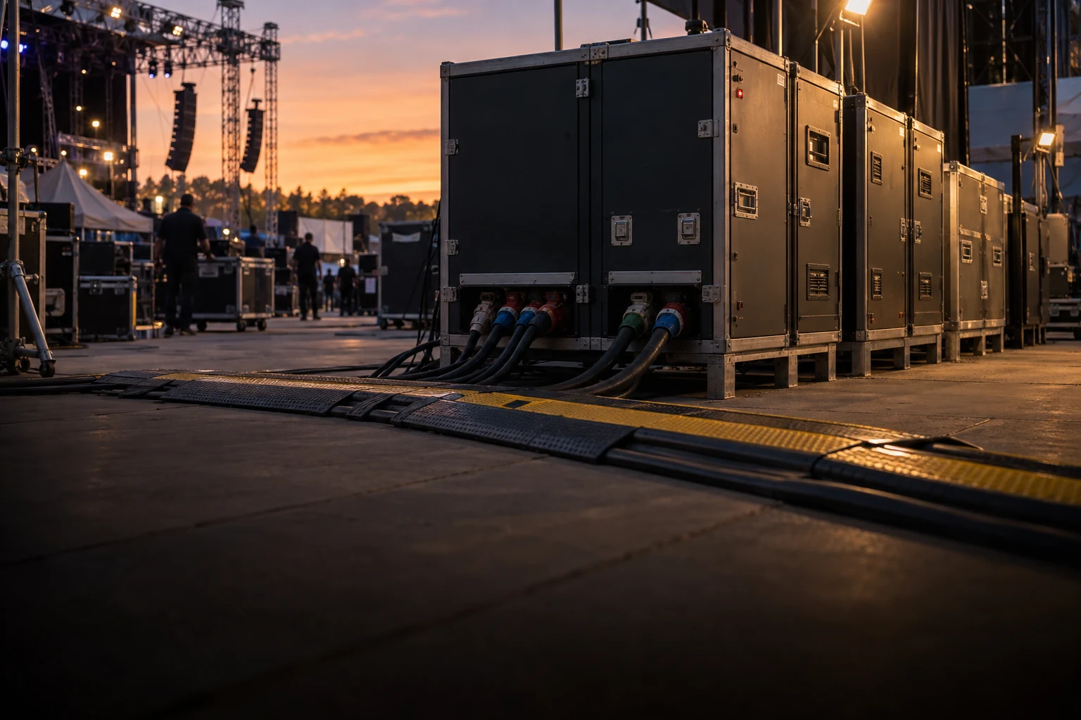 Imagem ilustrativa de distribuição elétrica nos bastidores de um evento.